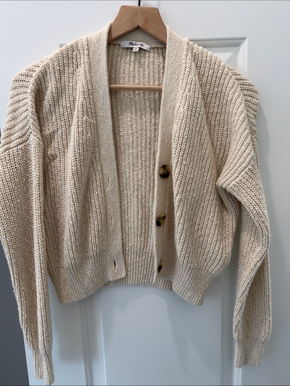 Madewell Beige Open-Weave Button Cardigan
